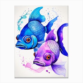 Twin Goldfish Watercolor Painting (10) Canvas Print