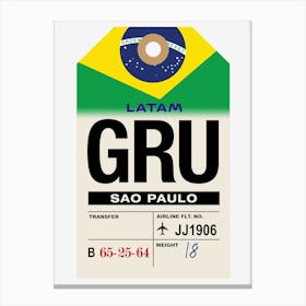 Sao Paulo (GRU) Brazil Vintage Airline Luggage Tag Canvas Print