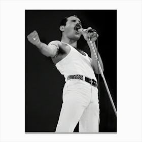 Freddie Mercury Of Queen Performs On Stage At Live Aid At Wembley Stadium Canvas Print