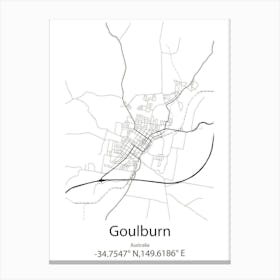 Goulburn,Australia Minimalist Map Canvas Print