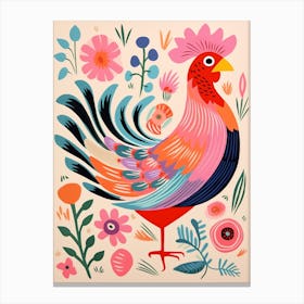 Pink Scandi Rooster 1 Canvas Print