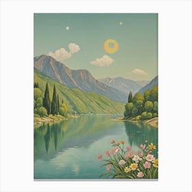 Lake In The Mountains In Pastel Canvas Print