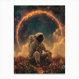 Space Odyssey: Retro Poster featuring Asteroids, Rockets, and Astronauts: Astronaut In Space 4 Canvas Print