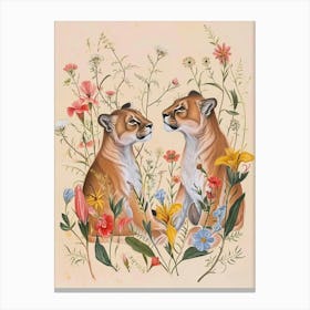 Folksy Floral Animal Drawing Cougar 2 Canvas Print