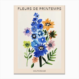 Spring Floral French Poster  Delphinium 1 Canvas Print