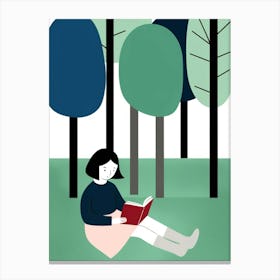 Girl Reading A Book In The Park Canvas Print