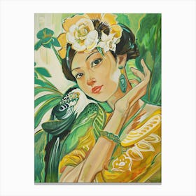 Woman With A Parrot 1 Canvas Print