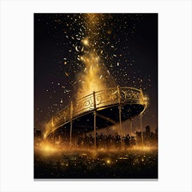 Golden Bridge With Fireworks Canvas Print