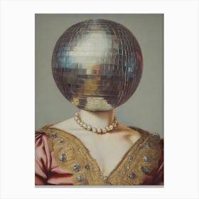 DiscoHead Queen, Disco Ball Maximalist Portrait Of Baroque Woman Canvas Print