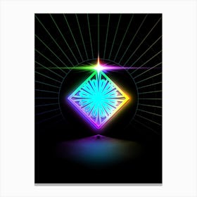 Neon Geometric Glyph in Candy Blue and Pink with Rainbow Sparkle on Black n.0474 Canvas Print