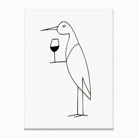 Bird And Cocktail Line Art Canvas Print