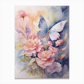 Butterfly And Roses 2 Canvas Print