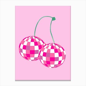 Two Cherries On A Pink Background Canvas Print