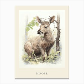 Beatrix Potter Inspired  Animal Watercolour Moose 3 Canvas Print