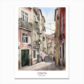 Lisbon Portugal Watercolour Travel Poster 2 Canvas Print