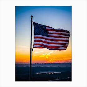 American Flag Rippling In The Wind At Sunrise Red And Blue Stripes Forming A Vivid Pattern Symboliz (1) Canvas Print