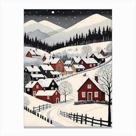 Scandinavian Village Scene Painting (9) Canvas Print