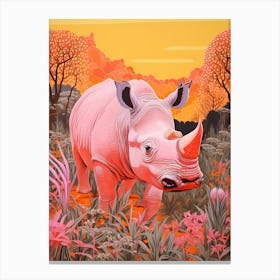 Floral Orange & Pink Abstract Rhino 3 Canvas Print