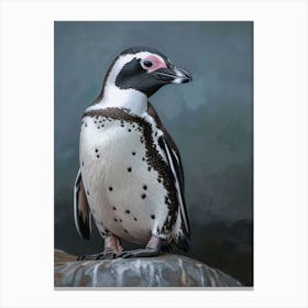 African Penguin Floreana Island Oil Painting 1 Canvas Print