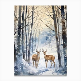 Winter Watercolour Deer 4 Canvas Print