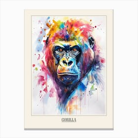Gorilla Colourful Watercolour 4 Poster Canvas Print