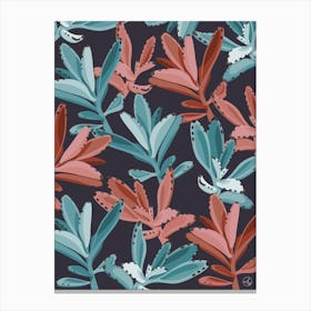 Dusty Pink And Turquoise Succulent Leaves Canvas Print