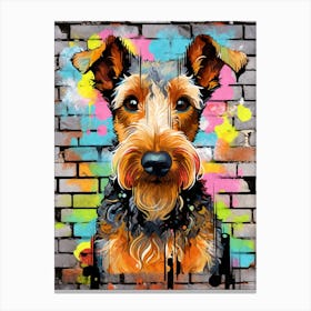 Aesthetic Airedale Terrier Dog Puppy Brick Wall Graffiti Artwork 1 Canvas Print