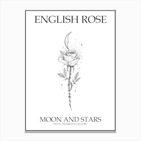English Rose Moon And Stars Line Drawing 4 Poster Canvas Print
