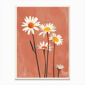 Set Of 4 Simple Hand Drawn Daisies On Pink Paper 1 Canvas Print