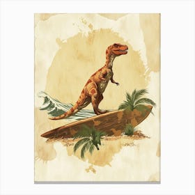 Vintage Oviraptor Dinosaur On A Surf Board   1 Canvas Print