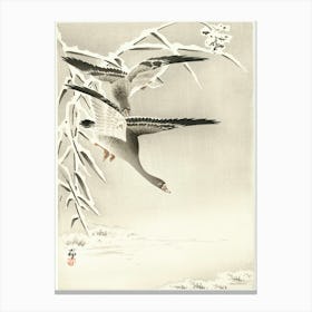 Two Collies In Snowy Landscape (1900 1930), Ohara Koson Canvas Print