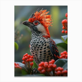 Bird Perched On Berries Canvas Print