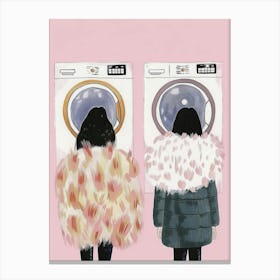 Two Women In Front Of A Washing Machine Canvas Print