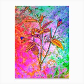 Maranta Arundinacea Botanical in Acid Neon Pink Green and Blue Canvas Print