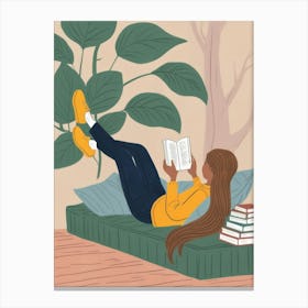 Girl Reading A Book Canvas Print