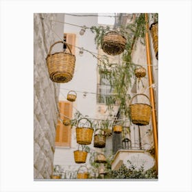 Baskets Hanging From The Ceiling in the streets of Puglia, Italy | travel photography Canvas Print