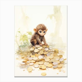 Monkey Painting Collecting Coins Watercolour 4 Canvas Print