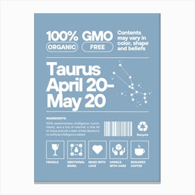 Taurus Wall Art | Taurus Nurtriton Facts Wall Art |Blue Zodiac Decor | Dorm, Office, Living Room, Bedroom, Apartment Wall Art | Trendy Preppy Colorful Maximalist Art Prints | Canvas Print