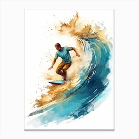 Surfing In A Wave Watercolour Vector 1 Canvas Print