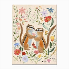 Folksy Floral Animal Drawing Chipmunk 3 Canvas Print
