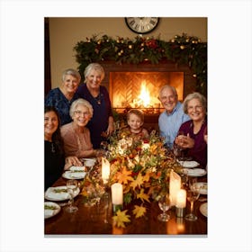 Autumn Themed Photo Capturing A Multigenerational Family Joyfully Congregating Around A Bountiful Th (1) Canvas Print