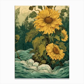 Sunflowers In The Stream Canvas Print