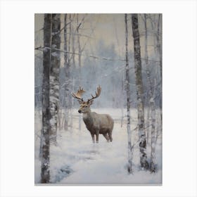 Vintage Winter Animal Painting Moose 1 Canvas Print
