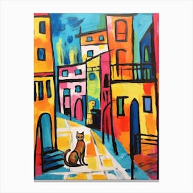 Painting Of A Cat In Venice Italy 2 Canvas Print