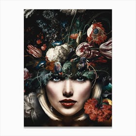 Woman With Flowers On Her Head Canvas Print