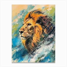 Asiatic Lion Facing A Storm Fauvist Painting 2 Canvas Print