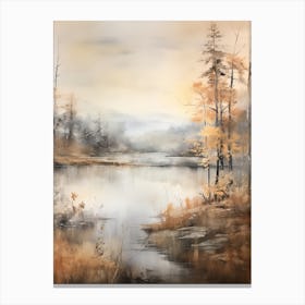 Lake In The Woods In Autumn, Painting 80 Canvas Print