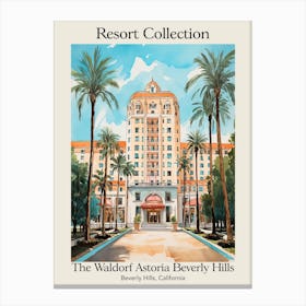 Poster Of The Waldorf Astoria Beverly Hills   Beverly Hills, California  Resort Collection Storybook Illustration 4 Canvas Print