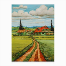 Green plains, distant hills, country houses,renewal and hope,life,spring acrylic colors.23 Canvas Print
