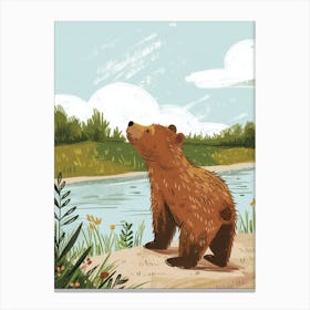 Brown Bear Standing On A Riverbank Storybook Illustration 2 Canvas Print